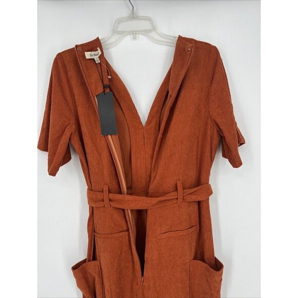 Du Paradis Womens Size Small Rust Orange Belted Corduroy Jumpsuit New Fall New - Picture 8 of 13